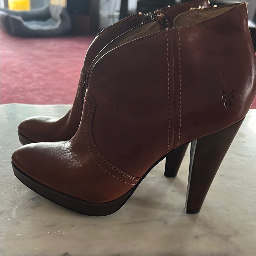Frye Brown Heeled Boots with Pointed Toe